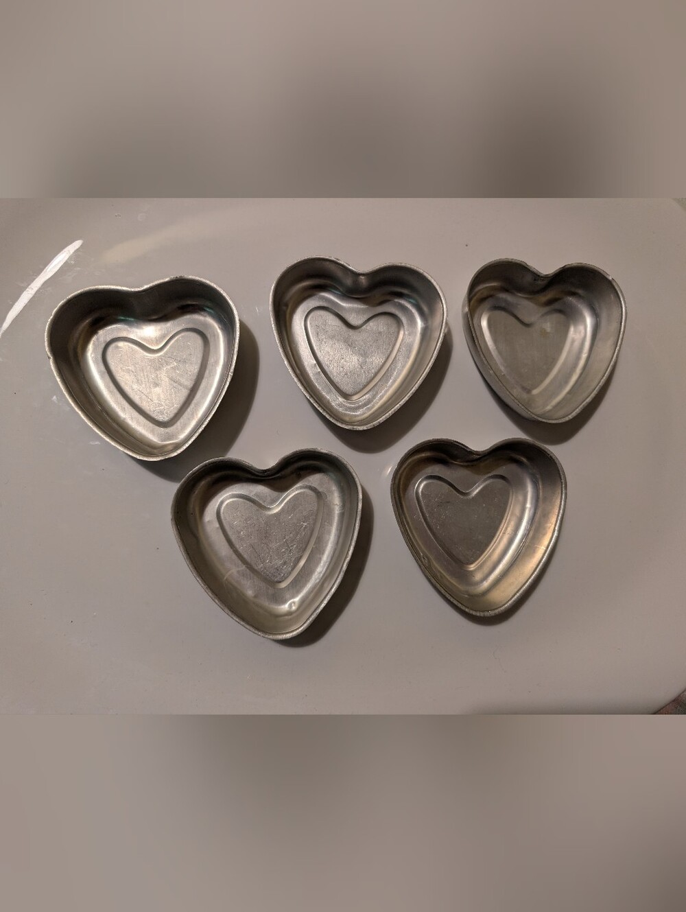 Vintage Aluminum Heart Baking Molds / Tart Pans – Set of 5 (Well-Loved)